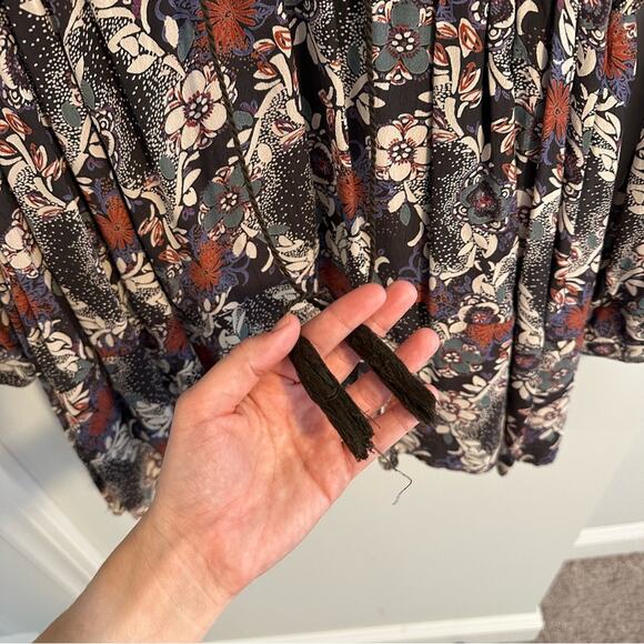 Free People Black Floral Tassel Long Sleeve Mini Dress Medium - Picture 7 of 13